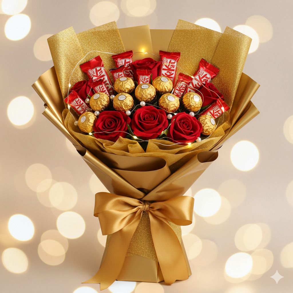 Arreglo de chocolates con flores