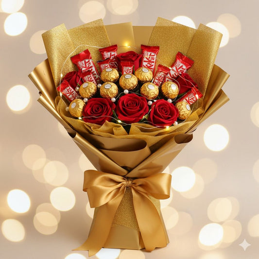 Arreglo de chocolates con flores